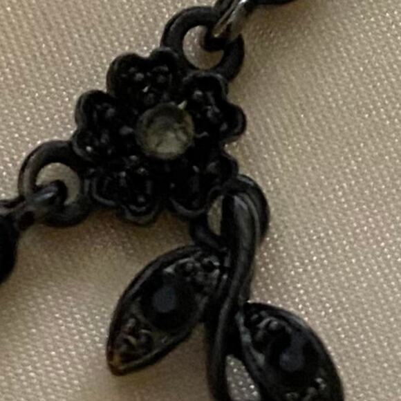 Black Metal Floral & Cherries Necklace with Faceted Stone - Picture 7 of 8